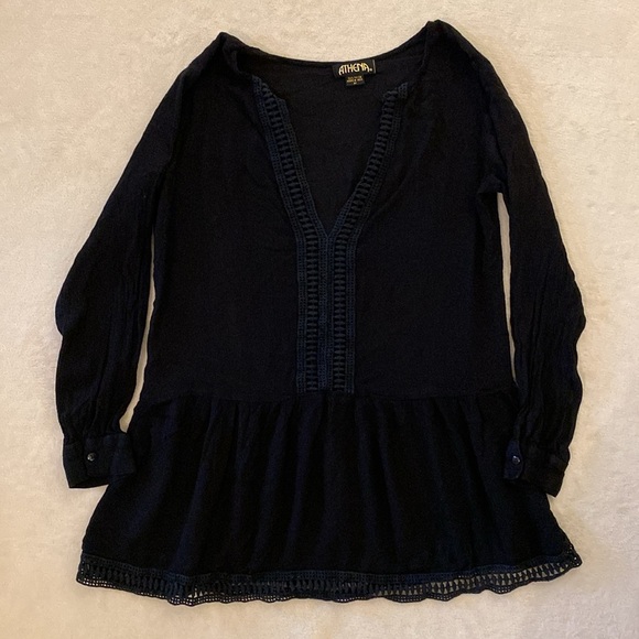 Athena Women’s Sheer Black V Neck Tunic size Medium Embroidered Swim Coverup - Picture 5 of 10